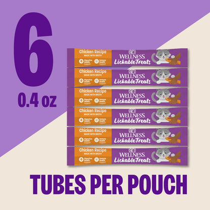 Wellness Lickable Soft Puree Cat Treats, All Lifestages, Kitten to Senior, Natural, Grain Free, Chicken Flavor, 0.4 Oz, Pack of 6 Tubes2