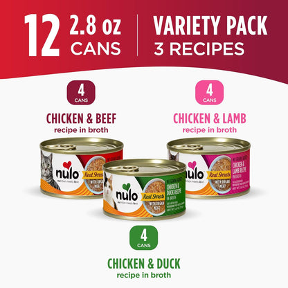 Nulo Real Shreds with Organ Meat Wet Canned Cat Food, Variety Flavors, 2.8 Ounce, 12 Cans4