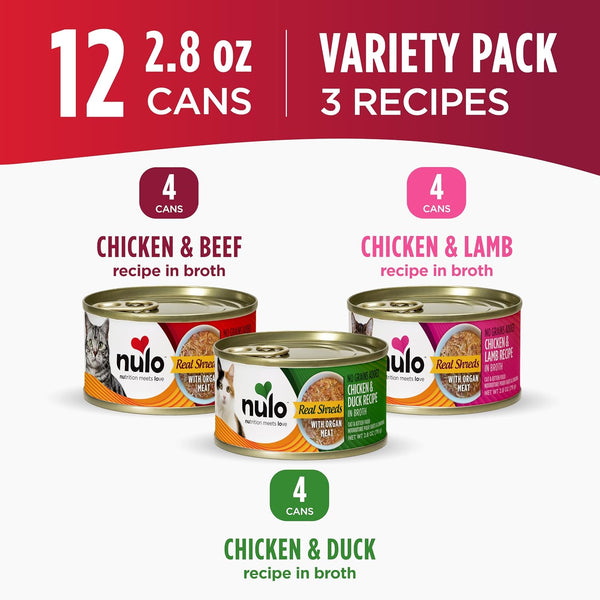 Nulo Real Shreds with Organ Meat Wet Canned Cat Food, Variety Flavors, 2.8 Ounce, 12 Cans4