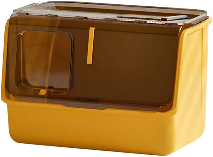 Hooded Cat Litter Box Enclosed Covered Toilet Container Sturdy Deep Pan Portable Pet Supplies Kitten Potty- Yellow1