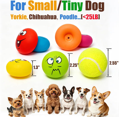 HOLYSTEED Latex Squeaky Dog Toys for Small Dogs, Mini Breed, 2.2" Flat Ball | 2.2"X2.2"X1.3" Flat Squeaky Balls 6Pcs, Soft Small Dog Toys Chewing Squeak Toy, Smile Face Fetch Puppy Pet Toy with Squeaker2