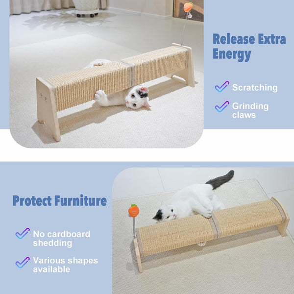 Cat Scratching Post, 30" Horizontal Sisal Scratch Post for Indoor Cats, Durable Cat Furniture Protector with Spring Toy3