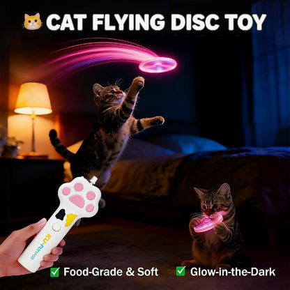 Cat Fetch Toy Launcher with 10 Soft & Flexible Discs, Cat Toys for Indoor Cats, LED Glowing Launcher, Electric Interactive Kitten Toy for Hunting & Exercise, USB Rechargeable3
