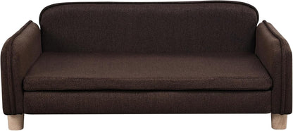 Big Sized Dog Bed -Wooden Frame Pet Sofa Couch, Washable Cushion Cat Couch, Linen Fabric Dog Sofa and Chair for Medium Pet Rest. (Brown)7