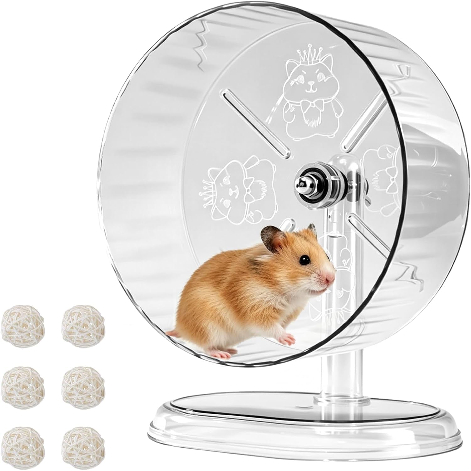 silent-hamster-exercise-wheel-9-5-inch-quiet-spinner-syrian-hamster-running-wheel-silent-wheels-with-anti-skid-adjustable-stand-for-gerbils-rats-or-other-small-pets-transparent
