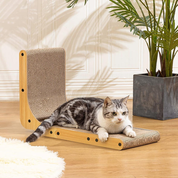 Poils Bebe L Shape Cat Scratcher, 26.8 Inch Cat Scratchers for Indoor Cats, Protecting Furniture Cat Scratch Pad, Cardboard Cat Scratching with Ball Toy, Catnip, Large2