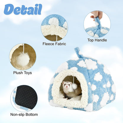 Bunny Bed Blue Sky with Cloud Pattern House for Rabbit Guinea Pig Hiding Hut Small Animals Hideaway Indoor Habitat for Bunny Guinea Pigs (Blue)3
