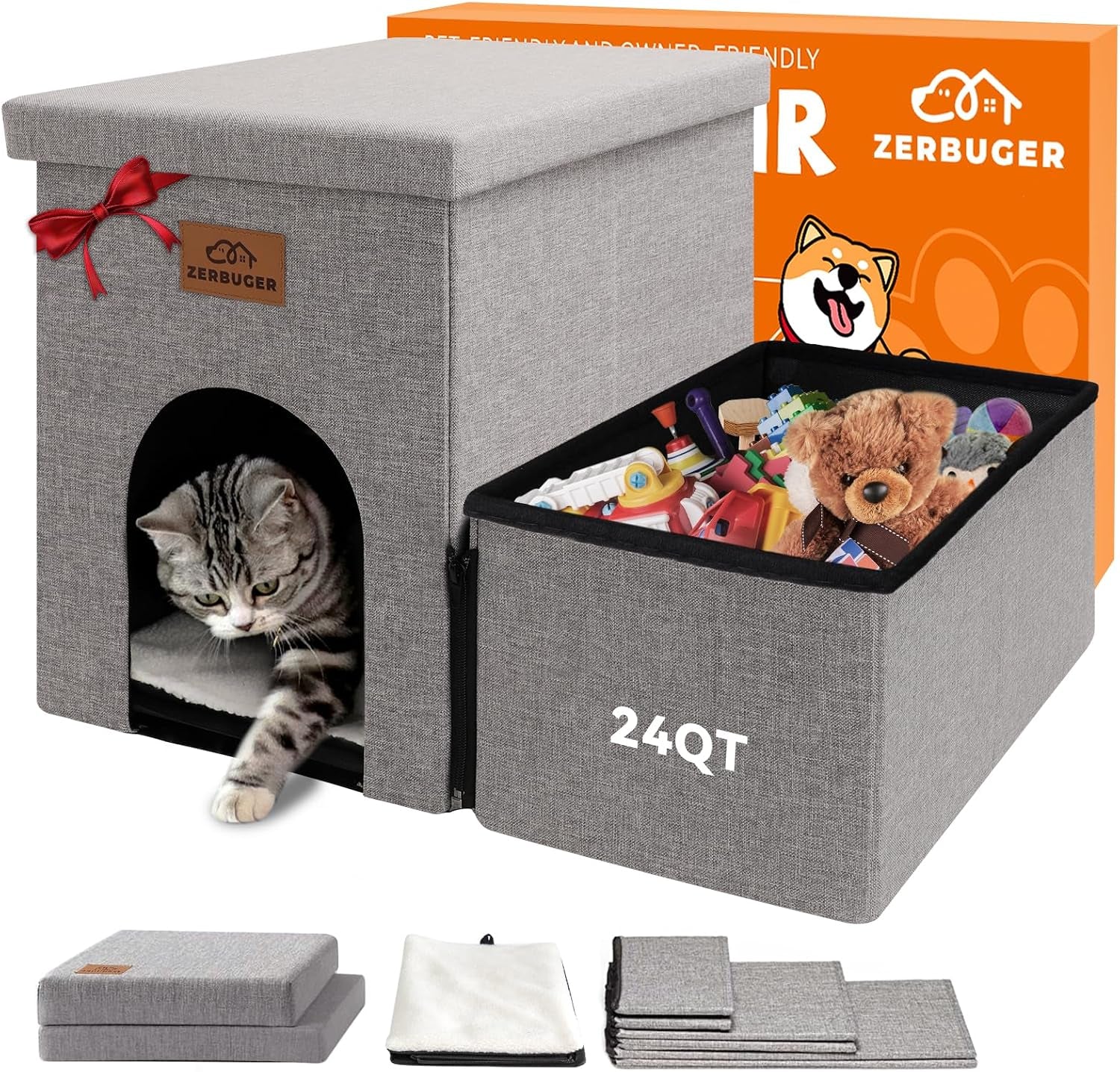 zerbuger-wider-dog-ramp-for-high-bed-with-storage-18-h-foldable-dog-stairs-for-small-medium-large-older-senior-animal-sturdy-dog-step-for-climbing-bed-or-couch-arthritis-friendly-gray-no-condo