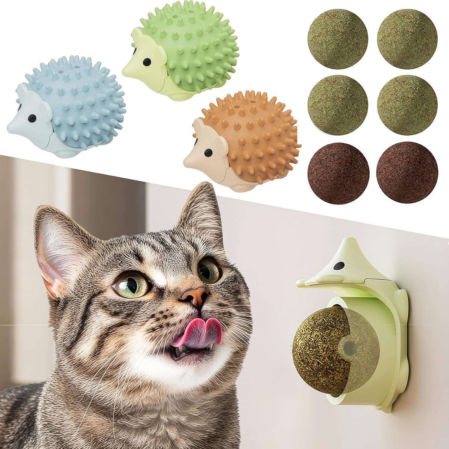 6-pcs-catnip-ball-toys-with-rubbing-shell-lickable-roller-catnip-toys-for-cats-chew-edible-and-refillable-kitten-toys-teeth-cleaning-dental-indoor-cat-treats-toys-3-shells-6-balls