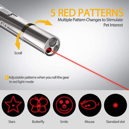 Cat Toys Laser Pointer Rechargeable Cat Laser Toy Interactive Cat Toys for Indoor Cats Kittenes Dogs LED Flashlight 7 Adjustable Patterns Red Light Remotes Teaching Tool USB4