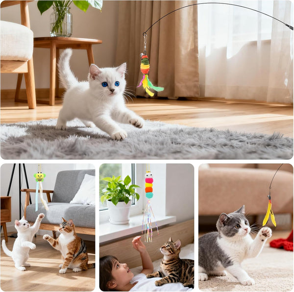 Atosun Interactive Cat Toys, 15PCS Cat Wand and Feather Toys for Indoor Cats, Reusable Suction Cup Toys for Kittens Play Exercise3