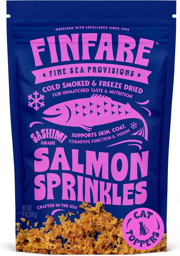 Finfare Freeze Dried Cat Food Toppers, Salmon Sprinkles, Grain Free Meal Toppers for Cats to Support Taste & Nutrition - High Protein & Omega-3S, Crafted in USA, 1.3Oz10