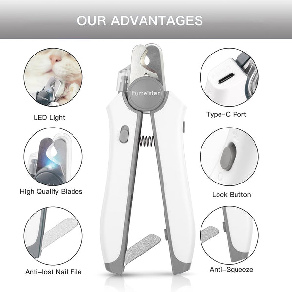Type-C Rechargeable Dog & Cat Nail Clippers - LED Pet Nail Trimmer Extra Sharp for Small & Medium Dogs (Gray)3