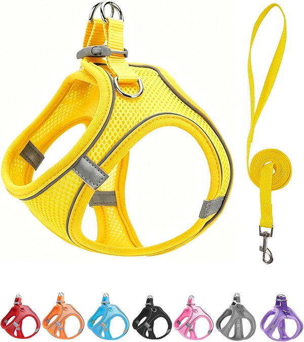 XXXS Pink Soft Mesh Dog Harness and Leash Set,No Escape Puppy Harnesses for Training Walking， Reflective Adjustable Puppy Vest for Small Medium Dogs, Cats (Pink, XXXS)11