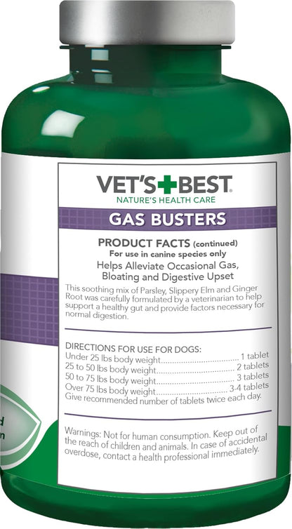 Vet'S Best Gas Busters Digestive Support Tablets for Dogs, 90 Count | Helps Relieve Gas, Bloating & Constipation, Supports Healthy Digestion, Chewable Daily Digestive Aid for Dogs9