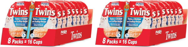 INABA Twins for Cats, Shredded Chicken & Broth Gelée Side Dish/Topper Cups with Green Tea Extract, 1.23 Ounces per Serving, 16 Servings, Tuna & Chicken with Scallop Recipe7