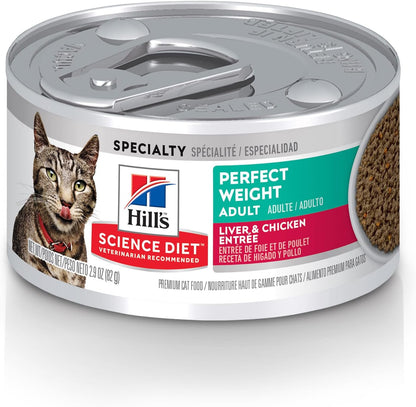 Hill'S Science Diet Adult Perfect Weight Wet Cat Food Variety Pack | #1 Veterinarian Recommended, Vegetable & Chicken and Liver & Chicken, 2.9 Oz. Cans, 12-Pack14