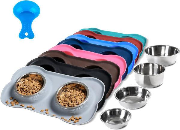 Hubulk Pet Dog Bowls 2 Stainless Steel Dog Bowl with No Spill Non-Skid Silicone Mat + Pet Food Scoop Water and Food Feeder Bowls for Feeding Small Medium Large Dogs Cats Puppies (S, Pink)15