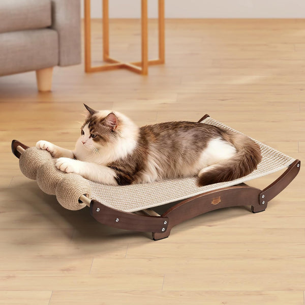 3 in 1 Sisal Cat Scratcher Bed, Solid Pine Cat Scratcher with Balls,Natural | Extra Large Cat Scratching Post with Hammock, Cat Scratcher for Scratch & Play & Rest, Cat Furniture for Indoor Cats, Kitten9