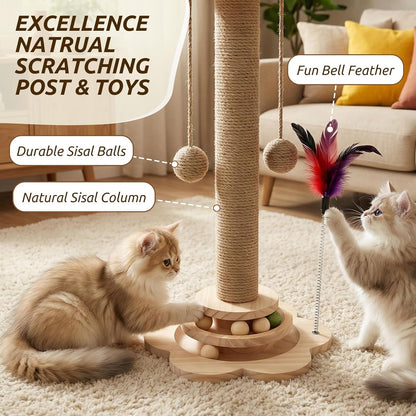 Scratching Post - 4 in 1 Cat Scratch Post, Interactive Cute Small Wooden Cat Scratcher with 2 Level Catnip Toys Balls & 2 Sisal Hanging Balls for Indoor Kitten Kitty2