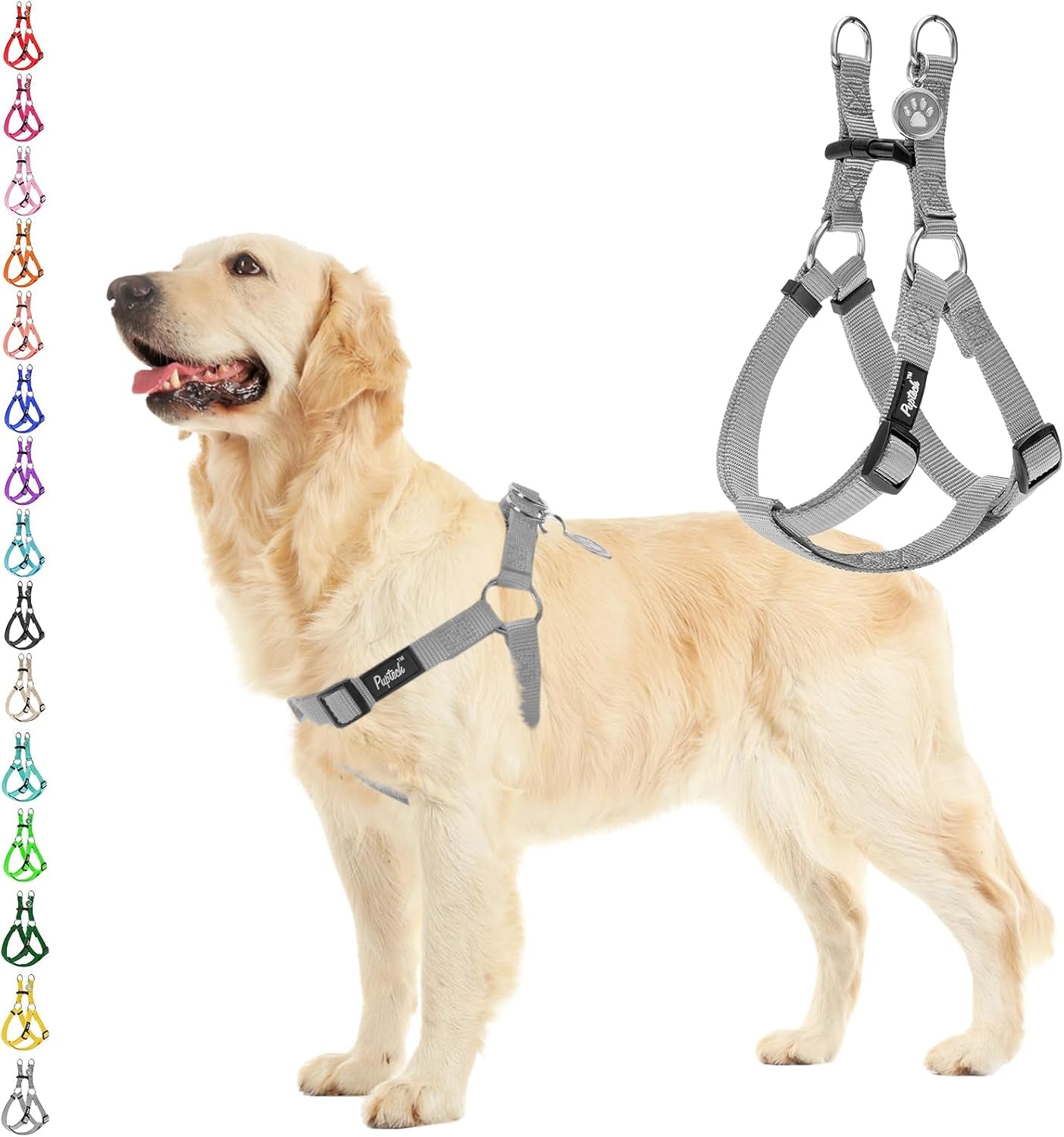 pupteck-no-pull-dog-harness-soft-adjustable-basic-nylon-step-in-puppy-vest-outdoor-walking-with-id-tag