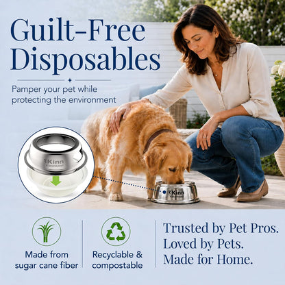 Kinn Kleanbowl Pet Bowl Stainless Steel Frame, 8 Oz (Pack of 1) | Compostable Refills, Spill-Proof Stable, Disposable, Easy Cleaning, No Plastic2
