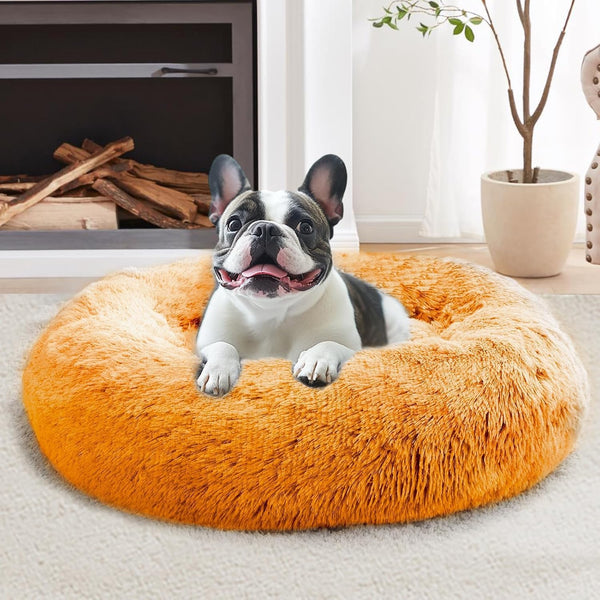 JOLLYVOGUE Small Dog Bed, Calming Dog Beds for Small Dogs & Indoor Cats - 20 Inches Donut Washable Cat Bed for Kittens & Puppies, round Fluffy Plush Faux Fur Pet Beds(Smoke Grey)49