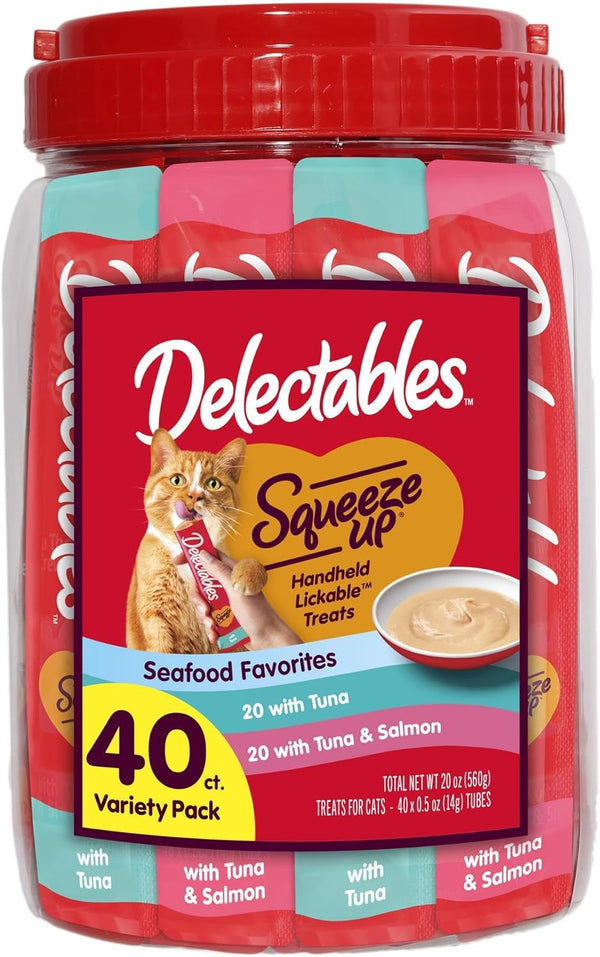 Delectables Squeeze up Seafood Variety Pack, Creamy Squeezable Puree, Lickable Wet Cat Treats, Grain Free, No Added Fillers, No By-Products, No Added Preservatives, 0.5 Ounces Tube, 54 Tubes Total9