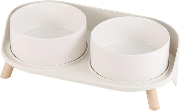 Elevated Ceramic Dog Bowl Set - Double Dog Feeding Bowls with Stand Splash Proof - Raised Dishes for Food and Water - Ideal for Small to Medium Dogs - 2 X 720 Ml - 11.3 Oz - White1