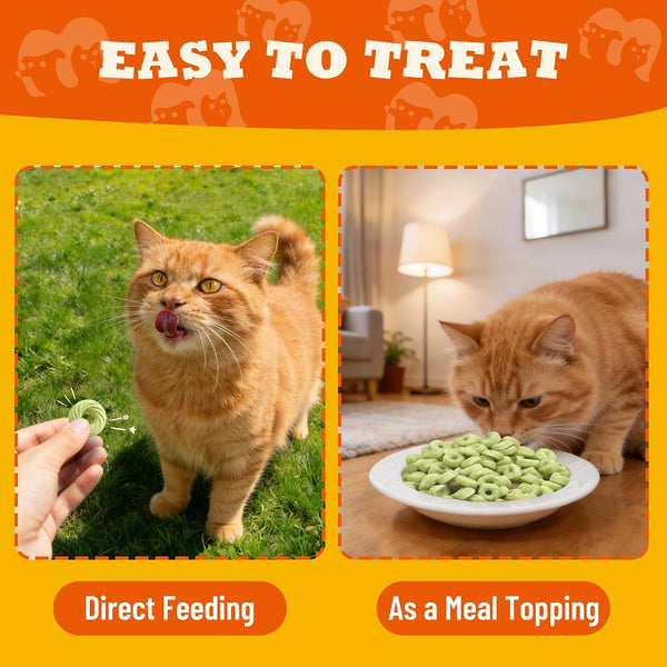 8 Oz Cat Grass Treats - Hairball Control & Catnip Flavor | Salmon, Catnip, Barley Grass. Crunchy for Teeth & Breath. Fiber for Hairballs & Digestion. Great Daily Training Treat.7