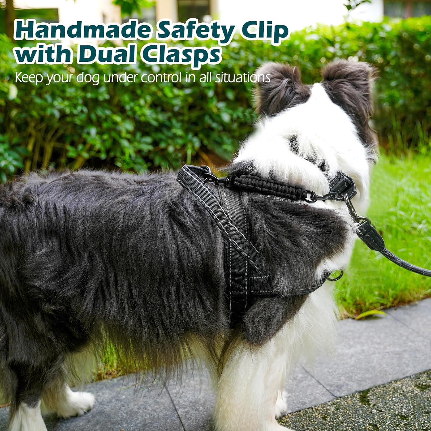 petbonus-dog-collar-safety-clip-handmade-prong-collar-to-harness-connector-dog-leash-backup-safety-strap-escape-proof-double-ended-clasp-lead-connector-for-pinch-collar-harness-black