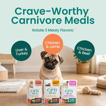 Optimeal Wet Dog Food Small Breed Variety Pack - Grain Free Recipe High Protein Tender Morsels in Aspic Made with Natural Ingredients for Adult Dogs, Premium Nutrition Pouches - 3Oz Pouch (Pack of 12)8