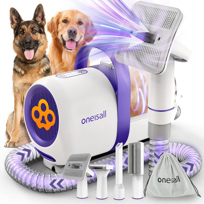 Oneisall Dog Hair Vacuum Shedding Grooming Brush Kits for Pet Thick Coats | 15000Pa,3 Suction Low Noise,1.5L Dust Cup,5 in 1 Kits(Grooming/Deshedding/Cleaning Brush,Remover Roller,Crevice Tool), LM51