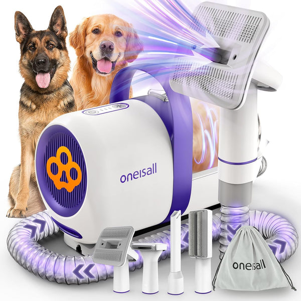 Oneisall Dog Hair Vacuum Shedding Grooming Brush Kits for Pet Thick Coats | 15000Pa,3 Suction Low Noise,1.5L Dust Cup,5 in 1 Kits(Grooming/Deshedding/Cleaning Brush,Remover Roller,Crevice Tool), LM51