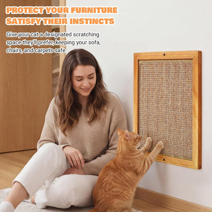 Wall Mounted Cat Scratching Post, Wooden Sisal Scratcher for Indoor Cats | Natural Wood Frame with Durable Sisal Rope Surface, Protects Furniture, Easy Wall Mount. Sturdy for Large Cats.7