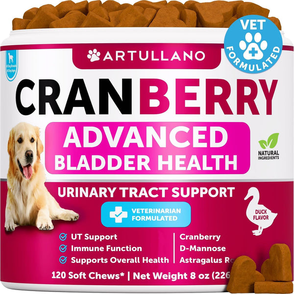 Dog UT Treats - Cranberry Chews for Dogs - Urinary Tract & Bladder Support Supplement with Natural Cranberry Extract - Tasty 120 Soft Bites for Daily Wellness with Fish Oil, Pumpkin, D-Mannose1