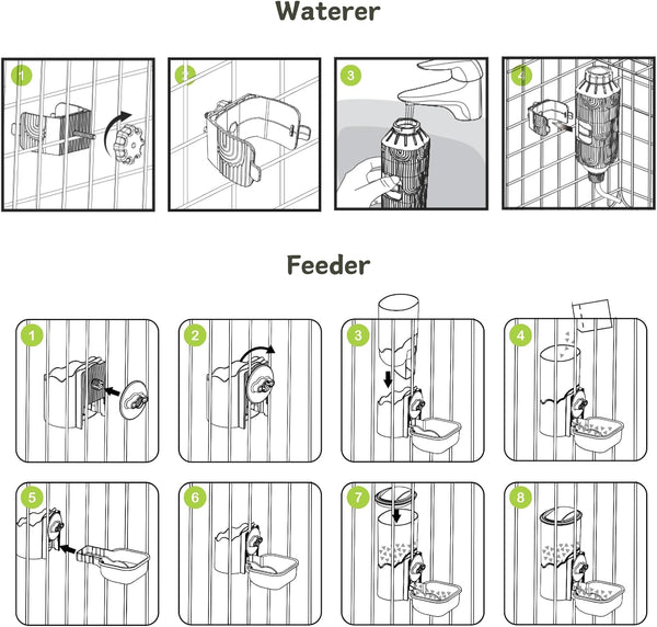 Automatic Pet Food Water Dispenser, Auto Gravity Pet Feeder Water Bottle Set for Cage, Feeding Station for Puppy Kitten Rabbit Guinea Pigs Chinchilla Ferret Hedgehog (Green)5