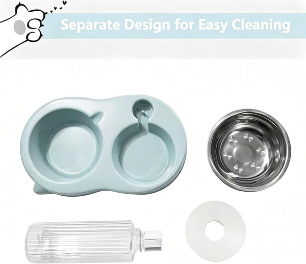 J&L VVMEET Cat Bowls Food and Water Bowl Set with Automatic Water Dispenser | Dog Bowls with Detachable Stainless Steel Bowl Gravity Pet Feeder and Waterer Set for Cats Kittens Small Dogs Puppy Rabbit5