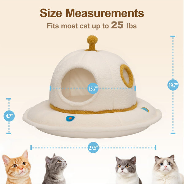 Cat House for Indoor Cats - 2 in 1 UFO Large Cat Bed Cave | Soft Sherpa Fabric, Calming Cozy Hideaway, Removable & Washable Cushion, Spacious for Multi-Cat Families (Up to 25 Lbs)4