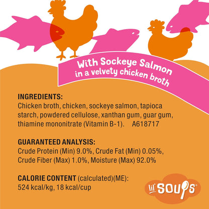 Purina Friskies Grain Free Lickable Cat Food Toppers Lil’ Soups with Sockeye Salmon in Chicken Broth - (Pack of 8) 1.2 Oz. Cups6