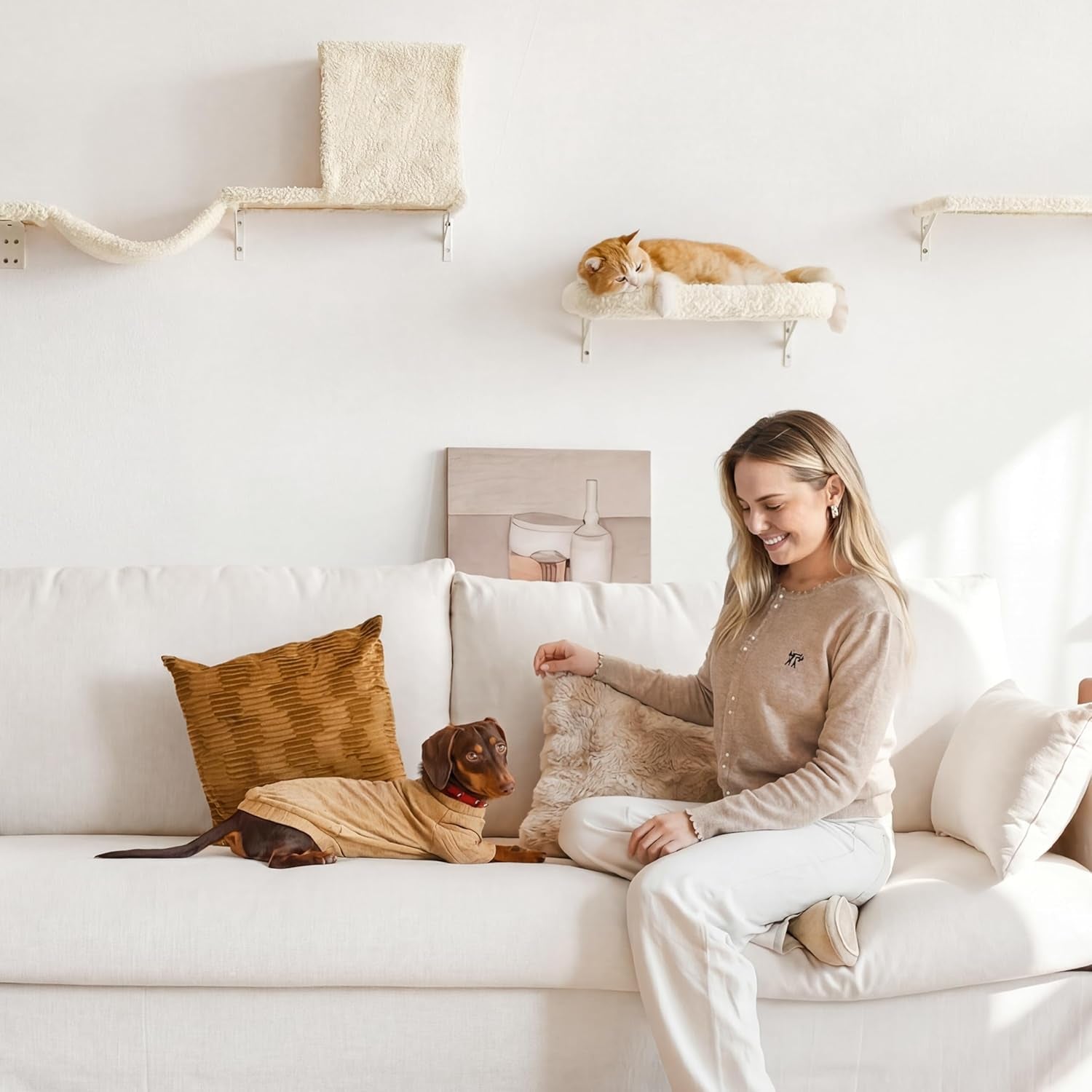 fukumaru-cat-wall-shelves-4-in-1-set-beige-stable-safe-cat-walls-furniture-wooden-kitten-climbing-wall-with-scratching-post-for-16-inch-drywall
