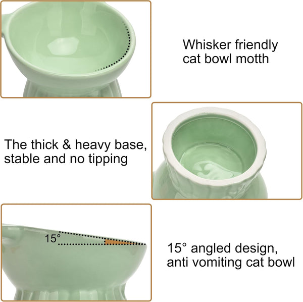 Elevated Cat Food Bowl,8 Oz Ceramic Raised and Tilted Water Bowl,Anti Vomiting and Protect Pets Spines Dishes for Fat Faced Cat, Indoor Cats,Kitten,Small Dog (White)4