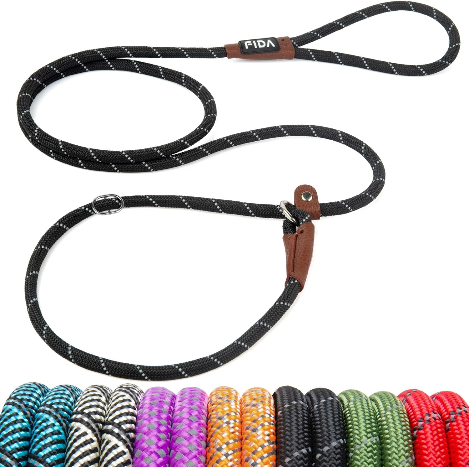 fida-durable-slip-lead-dog-leash-6-ft-x-1-2-heavy-duty-dog-loop-leashes-comfortable-strong-rope-slip-leash-for-large-medium-dogs-no-pull-pet-training-lead-with-highly-reflective1-2-black