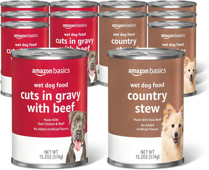 Amazon Basics Chopped Ground Dinner Wet Dog Food Variety Pack, Filet Mignon Flavor and with Beef, Made with Natural Ingredients, 13.2Oz Cans (Pack of 12)9