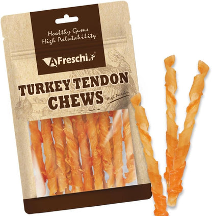 Afreschi Turkey Tendons Dog Treats, Braided Sticks, 3.5 Oz | Rawhide-Free Puppy Chews10