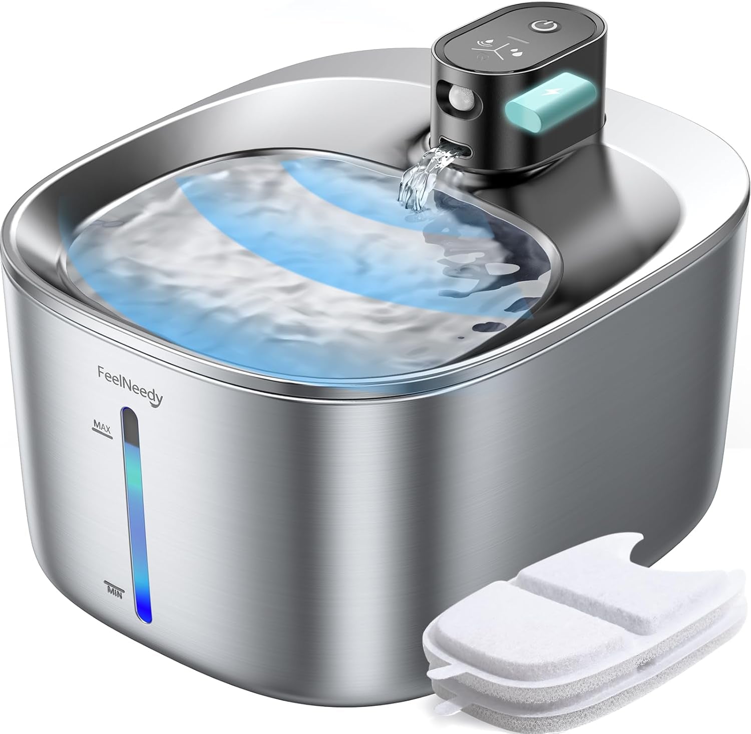 feelneedy-wireless-cat-water-fountain-stainless-steel-with-sensor-4000mah-battery-operated-4l-135fl-oz-pet-water-fountain-for-cats-dogs-ultra-quiet-cat-drinking-fountain-with-2-filters-ypd-c004s