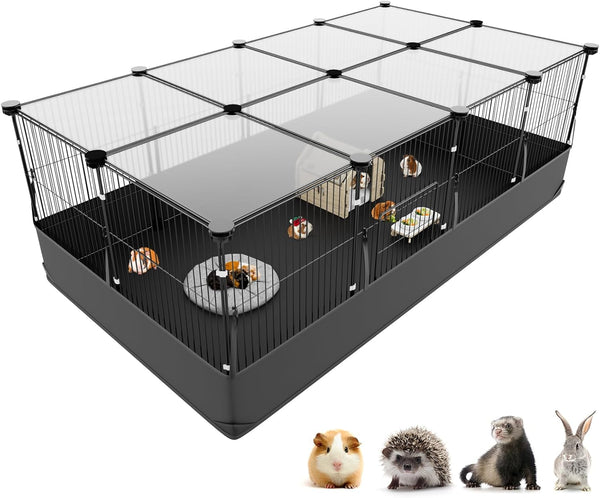 Tresbro Guinea Pig Cage with Top Cover & 12 Panels, Triple Fixing Measures Small Animal Playpen with Waterproof PVC Liner & One-Motion Hooks, 48 X 24 X 16 C&C Grids Cage for Bunny, Hedgehog, Hamster1