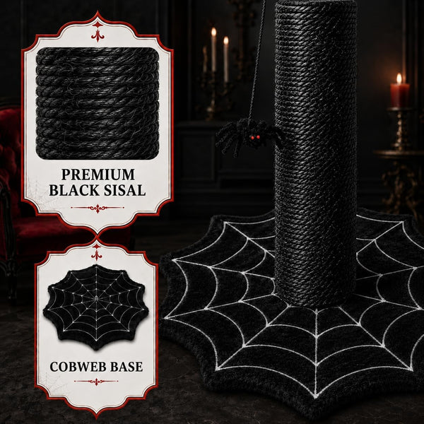 Gothic Cat Scratching Post with Spider Toys for Indoor Cats | Halloween Sisal Scratcher｜Goth Tree Tower｜Cobweb Base｜Spooky Furniture｜Interactive Dangling Toy｜Activity Kitty Play Center3