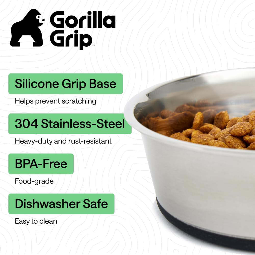 gorilla-grip-dog-bowls-food-grade-304-stainless-steel-holds-2-us-cups-each-16-fl-oz-food-and-water-bowl-for-feeding-dogs-and-cats-dishwasher-safe-rust-resistant-bpa-free-rubber-base-2-set-black