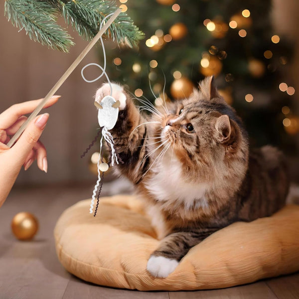 NOWFRESH Cat Wand Toy Set, 2 PCS Interactive Cat Teaser Wands with Cute Bee & Mouse Designs, Equipped with Bells and Streamers to Captivate Your Cat’S Attention6